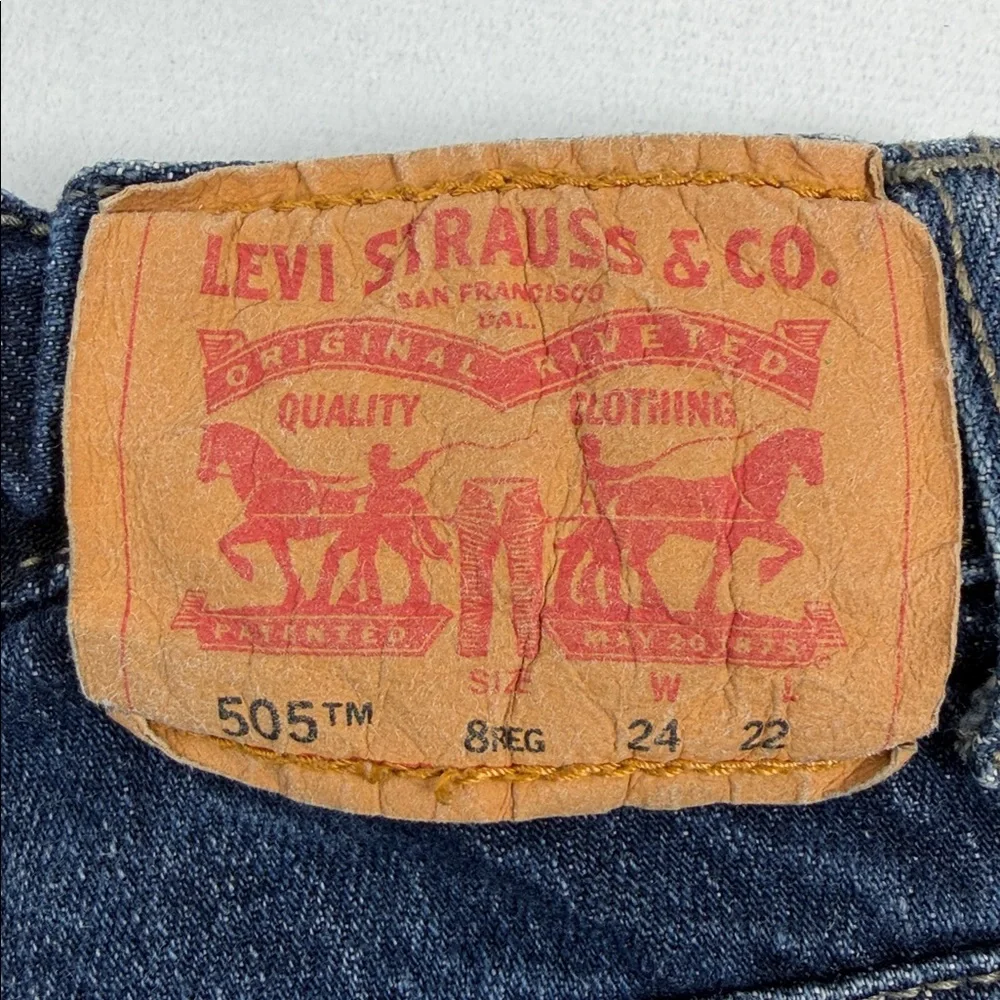 Levi's 505 Boys Regular Adjustable Waist Dark Wash Blue Jeans 24X22